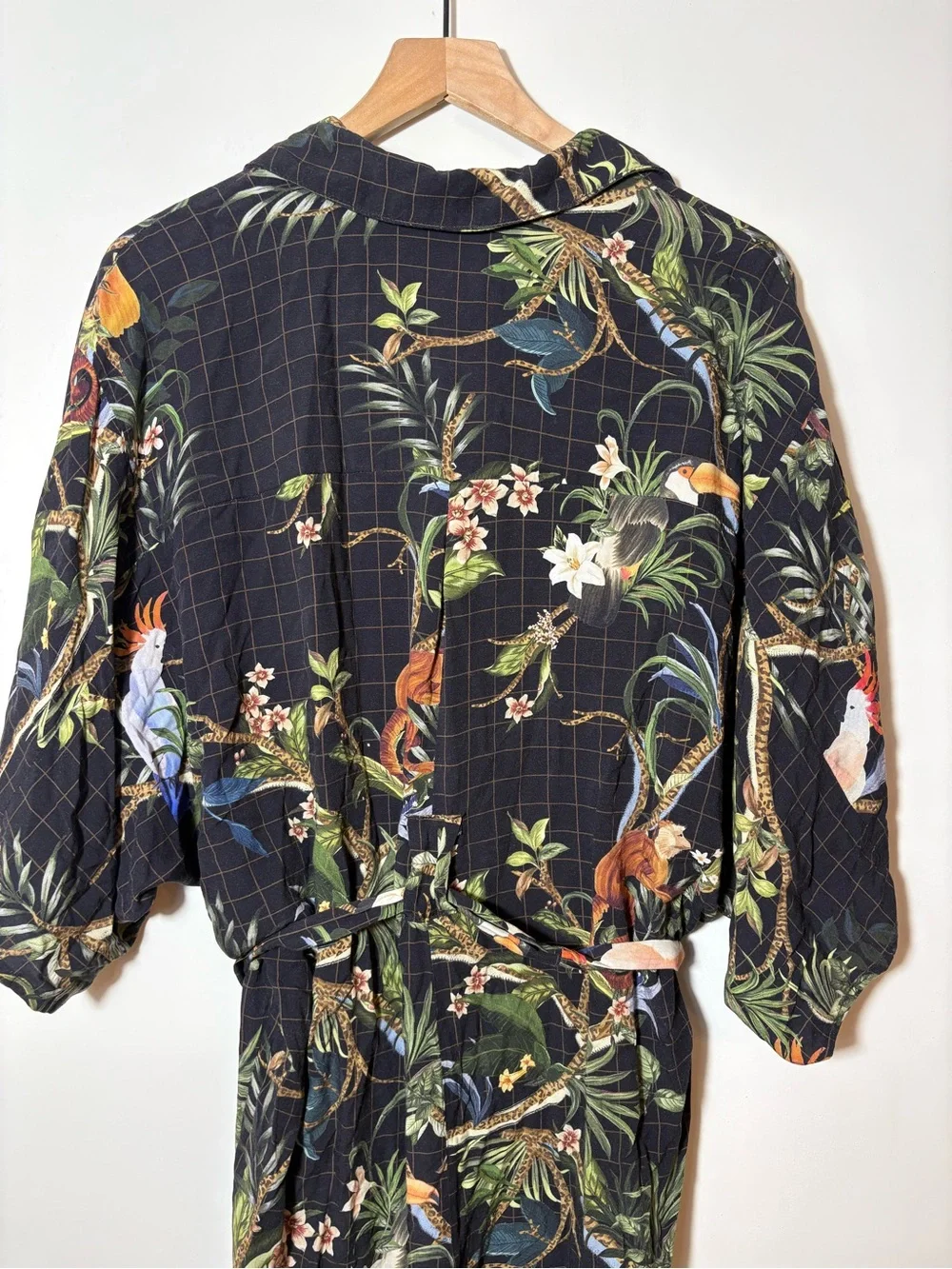 Farm Rio Tropical Birds Jumpsuit Size P Black Boho
